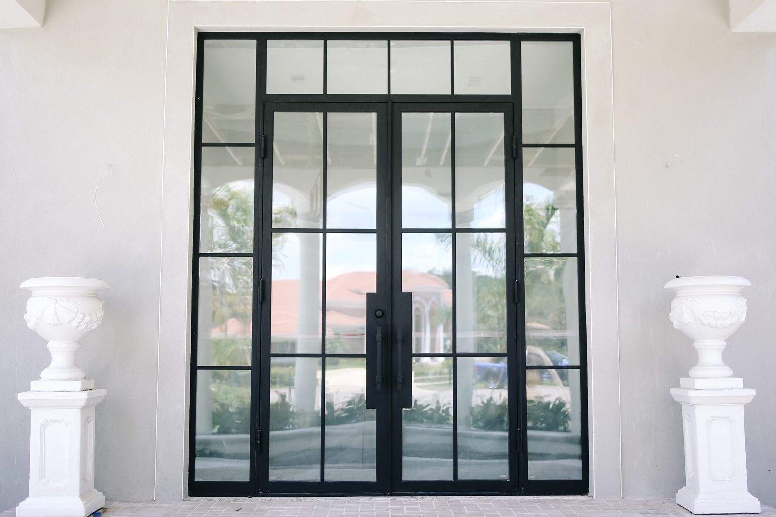 Clean Line iron door — With sidelights and transom