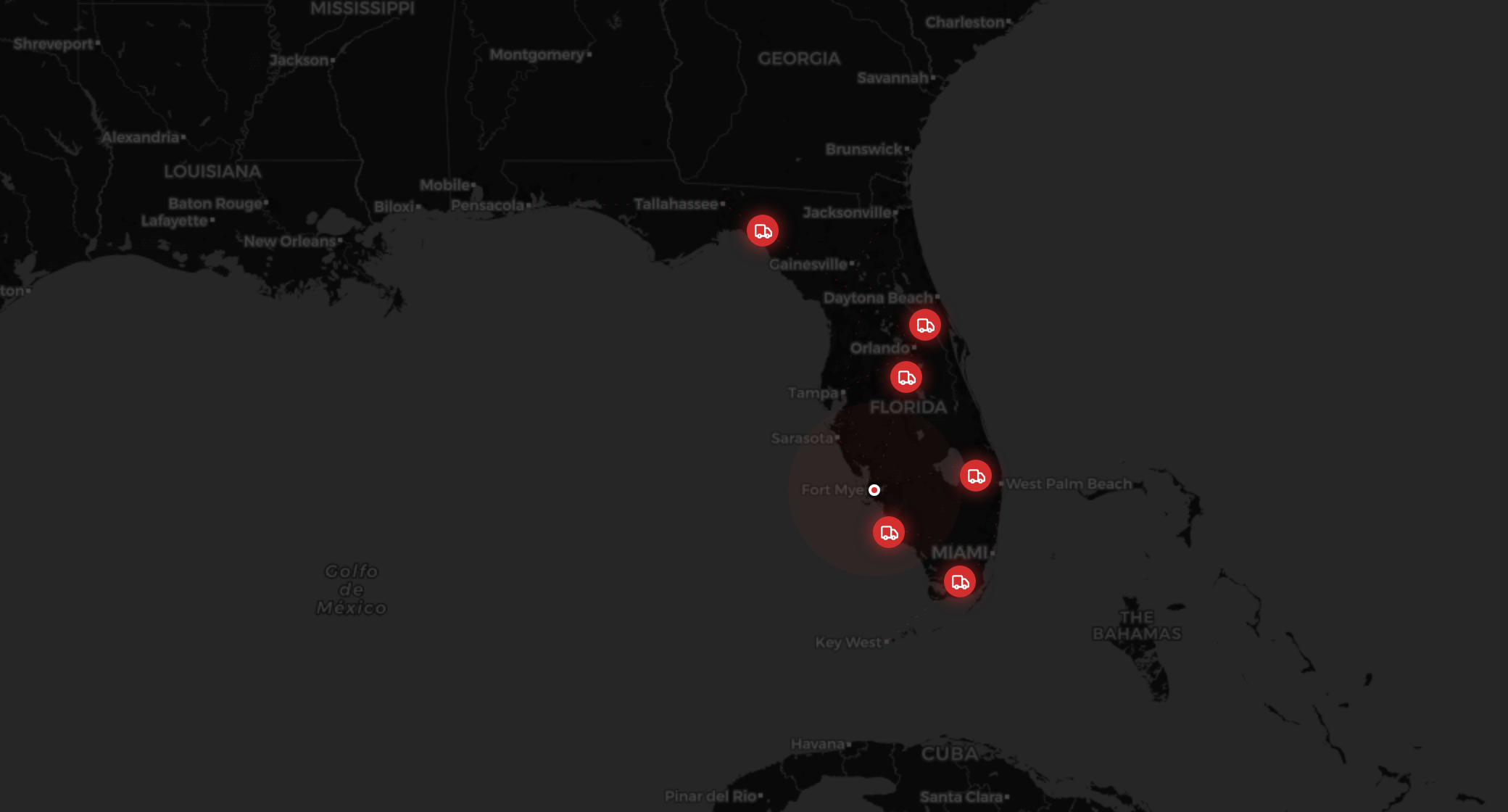 Map of Florida showing the APX headquarters in Cape Coral and delivery routes across the state